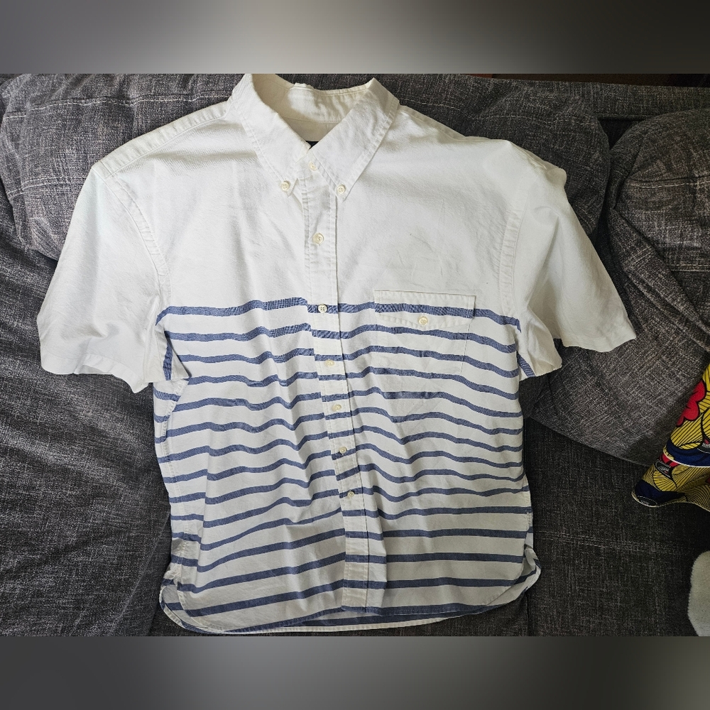 Ralph Lauren Mens Slim Fit Untucked White Blue Striped Button Down Shirt. XL.